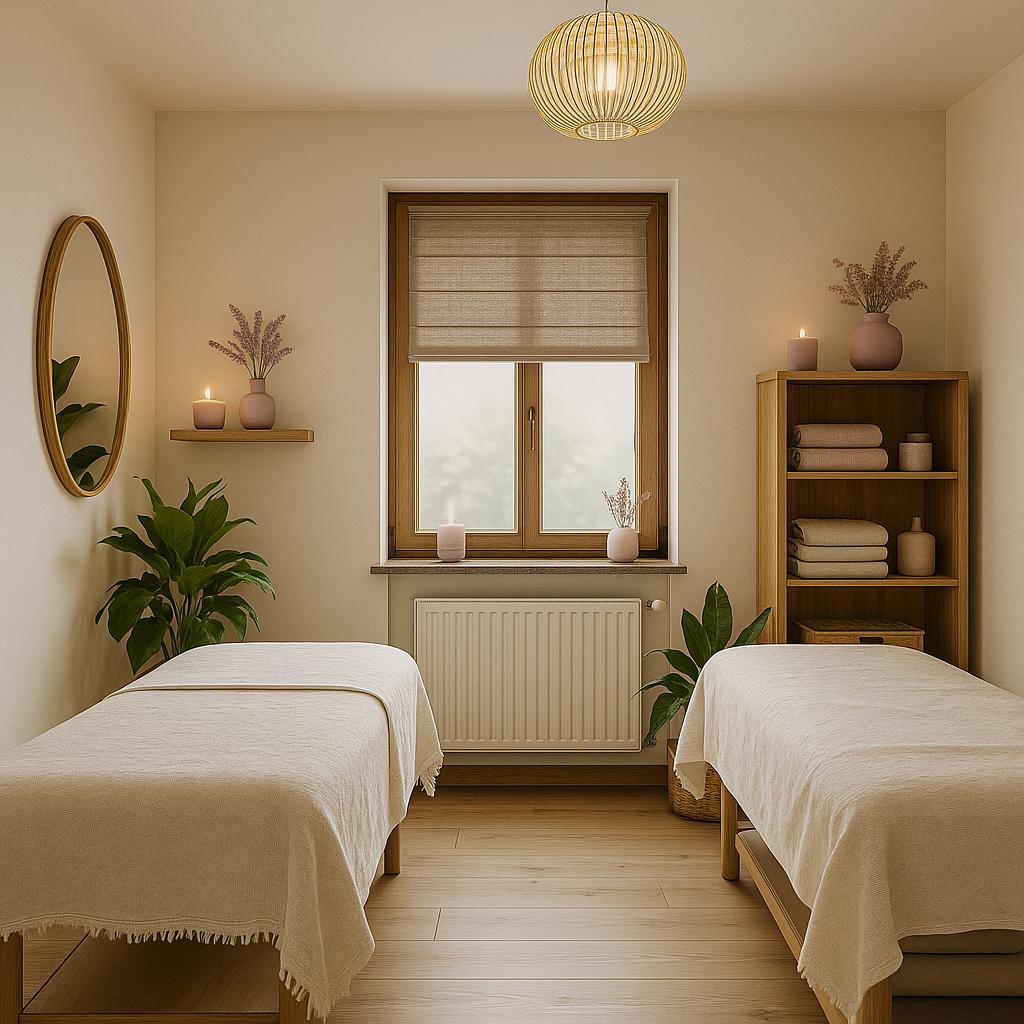 Heller Behandlungsraum mit zwei Liegen im Lash & Spa Schmidt